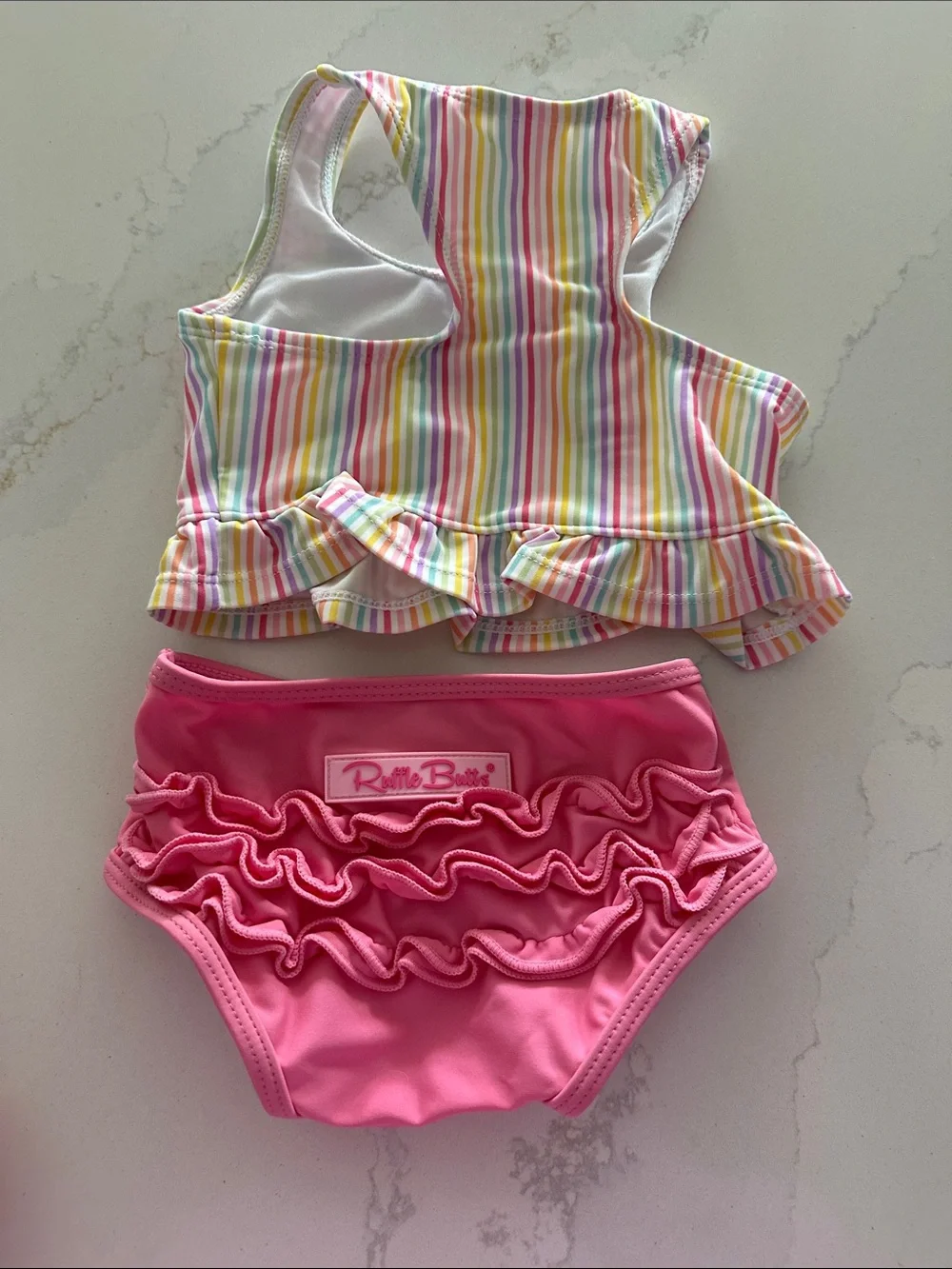 Ruffle Butts Two Piece rainbow striped and ruffle butt bottom bathing suit 6-12